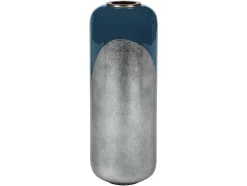 Grote Geemailleerde Metalen Vaas - D. 30 X H. 82 Cm - Zwart Met Bladzilver - Perlin