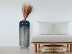 Grote Geemailleerde Metalen Vaas - D. 30 X H. 82 Cm - Zwart Met Bladzilver - Perlin