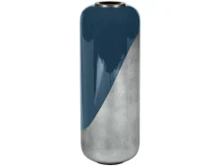 Grote Geemailleerde Metalen Vaas - D. 30 X H. 82 Cm - Zwart Met Bladzilver - Perlin