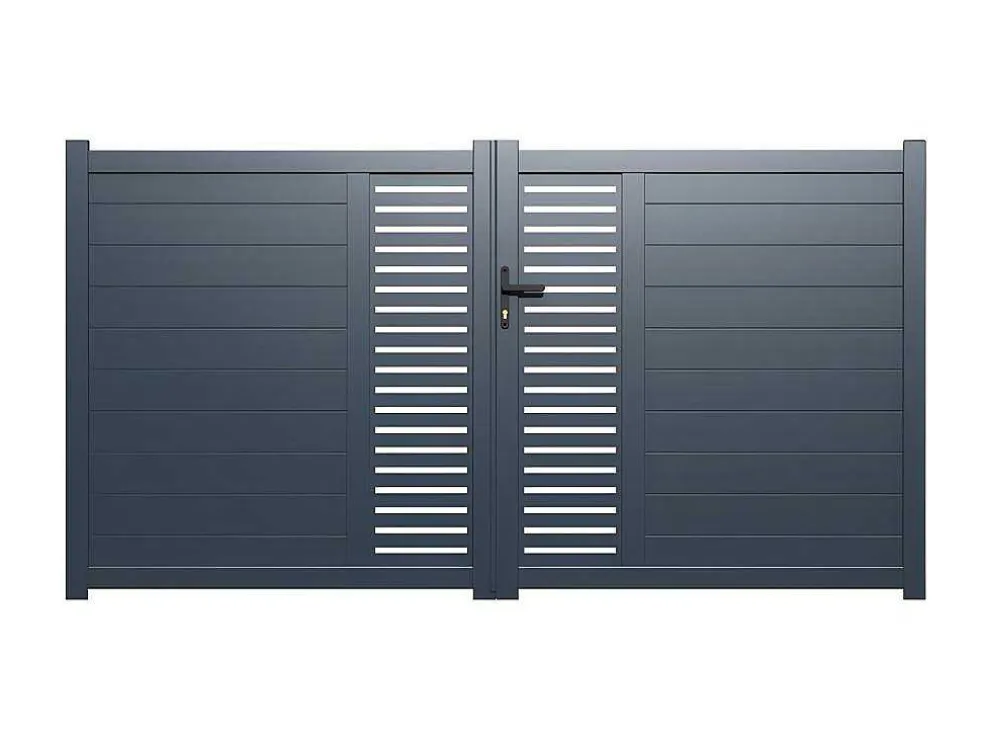 Halfopengewerkte Aluminium Elektrische Draaipoort Met Motief B300 X H164 Cm Antraciet Orist Ii
