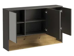 Hangend Badkamermeubel Met Dubbele Wastafel En Spiegelkast - Antraciet - 120 Cm - Yangra