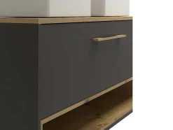 Hangend Badkamermeubel Met Dubbele Wastafel En Spiegelkast - Antraciet - 120 Cm - Yangra