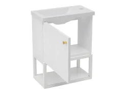 Hangend Badkamermeubel Met Ingebouwde Wastafel - 1 Deur En 1 Open Metalen Plank - Wit (Kraan Niet Inbegrepen)