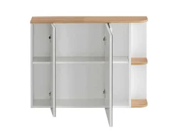 Hangend Badkamermeubel Met Wastafel, Zuil En Spiegelkast - Naturel En Wit - 94 Cm - Anid