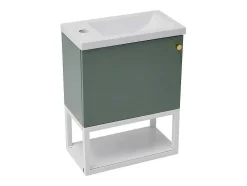 Hangend Badkamermeubel Met Ingebouwde Wastafel - 1 Deur En 1 Open Metalen Plank - Lichtgroen (Kraan Niet Inbegrepen)