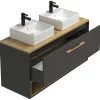 Hangend Badkamermeubel Met Dubbele Wastafel - Antraciet - 120 Cm - Yangra