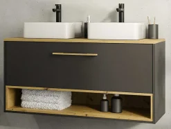 Hangend Badkamermeubel Met Dubbele Wastafel - Antraciet - 120 Cm - Yangra