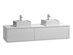 Hangend Badkamermeubel Wit Met Dubbele Wastafel - L150 Cm - Isaure Ii