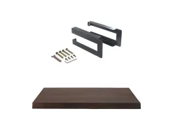 Hangend Bureau Van Donker Teakhout Met Zwarte Bevestigingsbeugels - 80 X 50 Cm - Sukawati