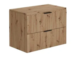 Hangend, Geribbeld Wastafelmeubel Met Opzetwastafel - Lichte Houtlook - L80 Cm - Zevara