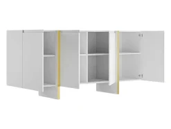 Hangend Tv-Meubel Met 4 Deuren Van Mdf - Wit En Goudkleurig - Luvonia