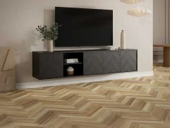 Hangend Tv-Meubel Met 4 Deuren En 2 Nissen Van Mdf - Zwart - Redonia