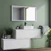 Hangende Badkamerkast In Wit Met Enkele Wastafel En Twee Lades - 94 Cm - Teana Ii