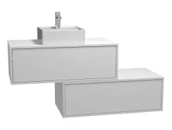 Hangende Badkamerkast In Wit Met Enkele Wastafel En Twee Lades - 94 Cm - Teana Ii