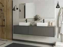 Hangende Badkamermeubel In Antracietgrijze Kleur Met Dubbele Wastafel - L150 Cm - Isaure Ii