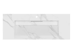 Hangende Solid Surface Wastafel In Wit Marmer Effect Takotna - L.120.2 X B.45.2 X H.8 Cm