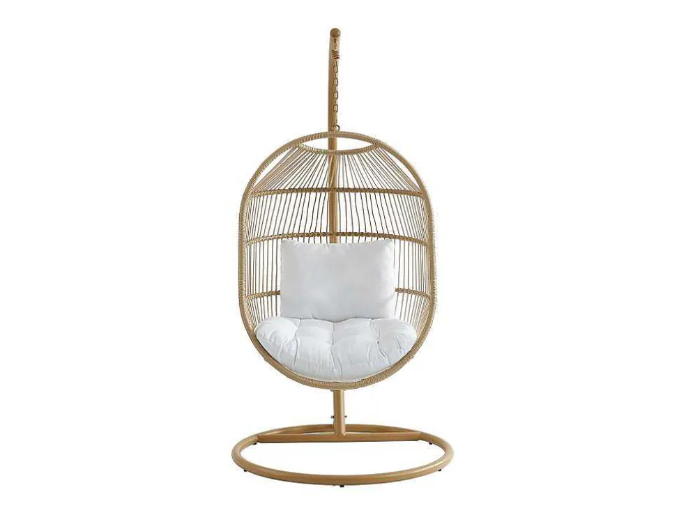 Hangfauteuil Van Gevlochten Hars En Touw - Licht Naturel Met Wit Kussen - Lucera Van Mylia