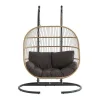 Hangfauteuil Voor 2 Personen Van Gevlochten Hars - Licht Naturel Met Antracietgrijs Kussen - Lissandra Van Mylia