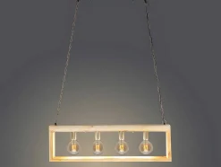 Hanglamp In Industriele Stijl Olius - Hout En Metaal - 4 Lampen - H31 X L100 Cm - Naturel En Zwart
