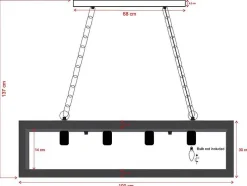 Hanglamp In Industriele Stijl Olius - Hout En Metaal - 4 Lampen - H31 X L100 Cm - Naturel En Zwart