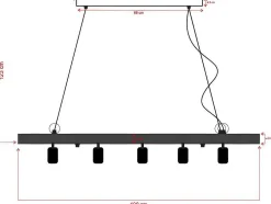 Hanglamp Van Hout Julbo Met 5 Lampen In Industriele Stijl - Hout En Metaal - H17,5 X L100 Cm - Naturel En Zwart