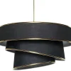 Hanglamp Van Stof En Metaal - D. 40 X H. 30 - 70 Cm - Zwart En Goudkleurig - Tairon