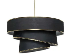 Hanglamp Van Stof En Metaal - D. 40 X H. 30 - 70 Cm - Zwart En Goudkleurig - Tairon