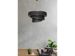 Hanglamp Van Stof En Metaal - D. 40 X H. 30 - 70 Cm - Zwart En Goudkleurig - Tairon