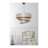 Hanglamp Van Stof En Metaal - D. 40 X H. 30 - 70 Cm - Taupe En Goudkleurig - Tairon