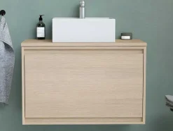 Hangmeubel Voor Badkamer Met Wastafel Om Erop Te Plaatsen - Eikenfineer - 80 Cm - Mesliva