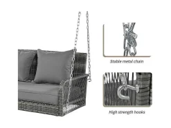 Hangstoel In Geweven Hars - Tuinschommel - 2 Plaatsen - Met Kussens - Grijs
