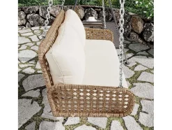 Hangstoel Van 240 Cm In Pe Rotan - 2 Plaatsen - Inclusief Kussens - Beige