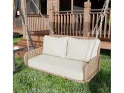 Hangstoel Van 240 Cm In Pe Rotan - 2 Plaatsen - Inclusief Kussens - Beige