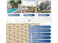 Hemel Tuinbed 2 Tot 4 Plaatsen - Beige Rotan En Grijs Deurgordijn - Inclusief Kussens - Voor Buiten