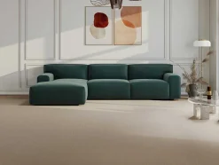 Hoekbank Met Hoek Links Van Blauw Velours Otrano
