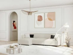 Hoekbank Met Hoek Links Van Beige Stof Damaca