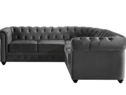 Hoekbank Van Fluweel Chesterfield - Antraciet