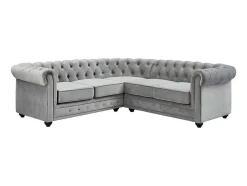 Hoekbank Van Fluweel Chesterfield - Zilvergrijs