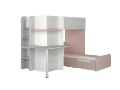 Hoekstapelbed 2 X 90 X 190 Cm - Met Bureau - Grijs, Wit En Roze + Matras - Samuel