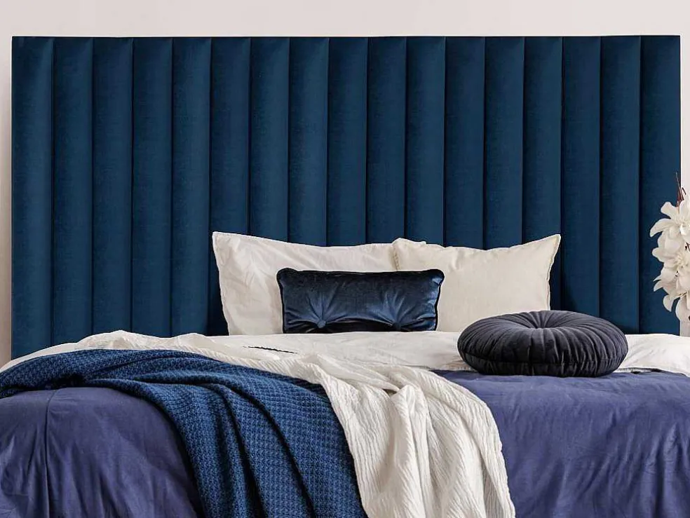Hoofdeinde Sarah Met Verticale Naden - 160 Cm - Fluweel - Donkerblauw