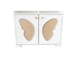 Hoog Dressoir - 2 Vakken En 2 Vlindervormige Deuren - Wit & Naturel