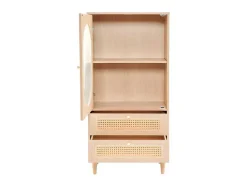 Hoog Dressoir Met 1 Transparante Acryldeur En 2 Rotan Lades - Landelijke Stijl - Naturel