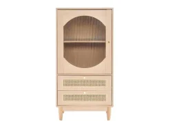 Hoog Dressoir Met 1 Transparante Acryldeur En 2 Rotan Lades - Landelijke Stijl - Naturel
