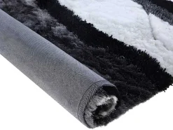 Hoogpolig Tapijt Ecume - Hand Getuft - Zwart En Wit - 140 X 200 Cm