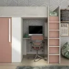Hoogslaper - 90 X 200 Cm - Met Kast En Bureau - Roze En Wit - Nicolas