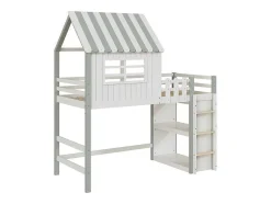 Hoogslaper 90 X 200 Cm - Cabinebed Met Ladder - Opbergplank - Massief Hout - Groen