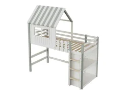 Hoogslaper 90 X 200 Cm - Cabinebed Met Ladder - Opbergplank - Massief Hout - Groen