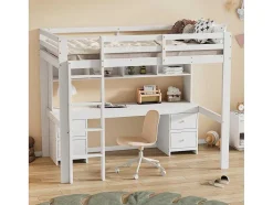 Hoogslaper 90 X 200 Cm Met Bureau, Boekenkast, Lades En Ladder, Mdf Hout, Wit