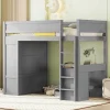 Hoogslaper 90 X 200 Cm Met Bureau + 2 Laden - Kledingkast Met Schuifdeur - Mdf Hout - Grijs