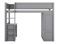 Hoogslaper 90 X 200 Cm Met Bureau + 2 Laden - Kledingkast Met Schuifdeur - Mdf Hout - Grijs